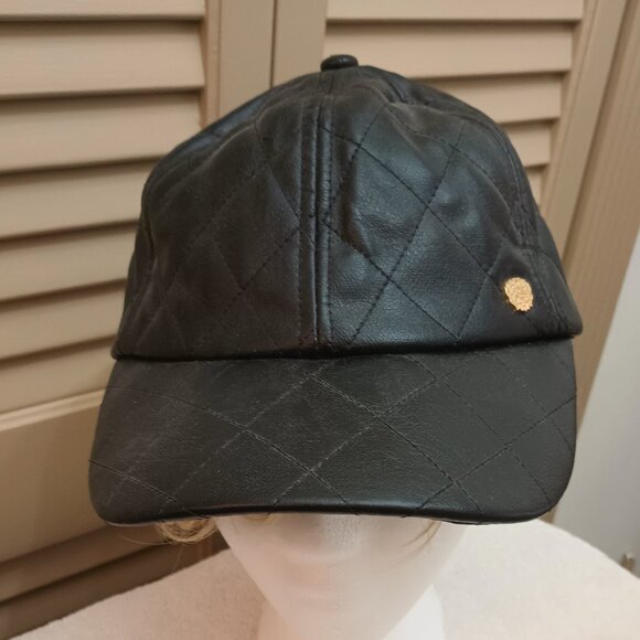 Vince Camuto Black Quilted Faux Leather Baseball Cap.